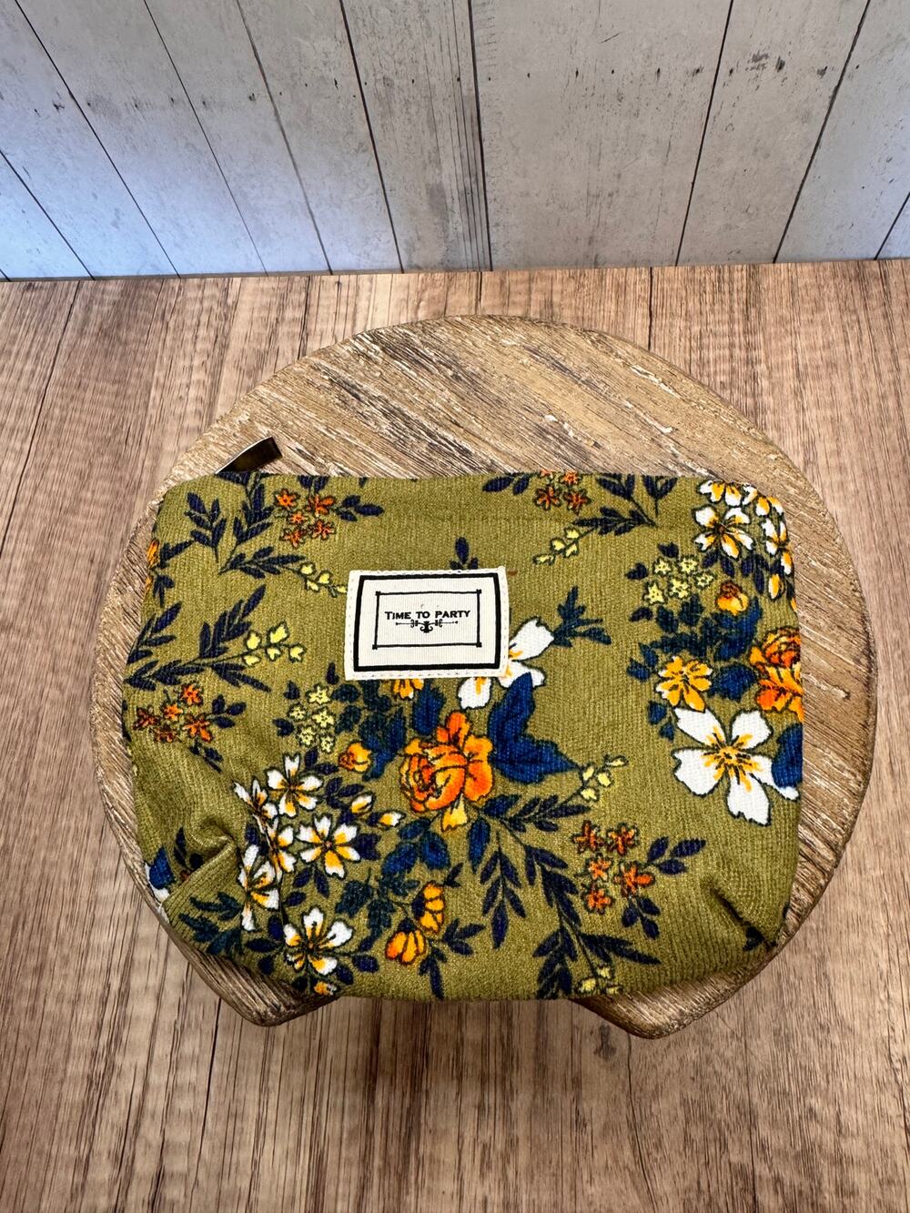 Green Corduroy Makeup Bag Cosmetics Bag NEW Boho Flower Moss Green Bag 7 x 6